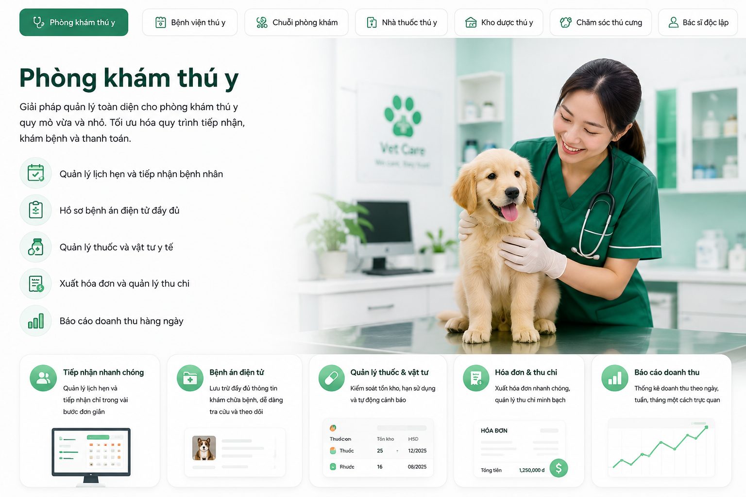 Giao diện dashboard Vet System